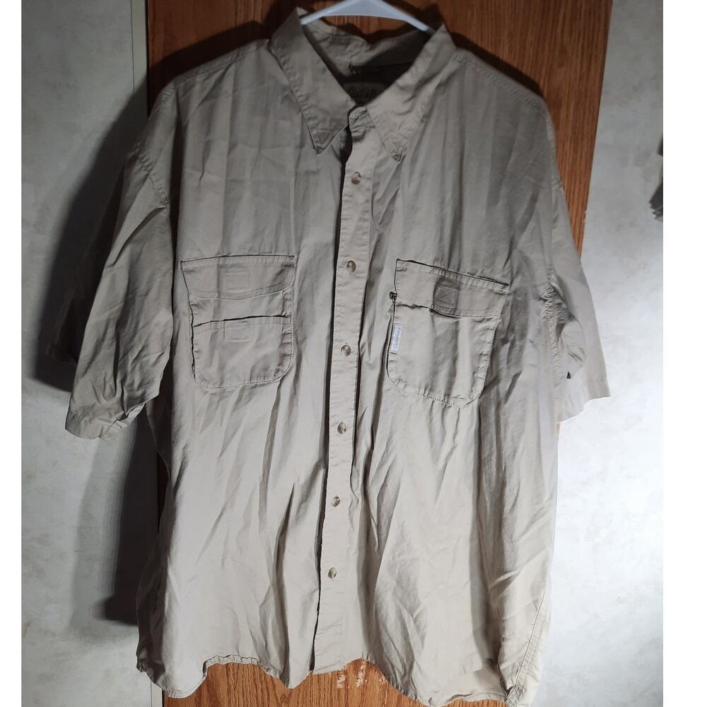 Cabela’s Beige Fishing Shirt XL Vented Mesh Utility Safari Outdoor Short Sleeve
